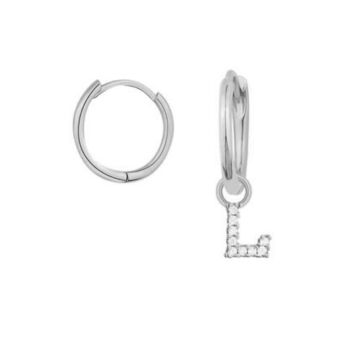 Initial Cubic Zirconia Charm Hoops, 4 of 8