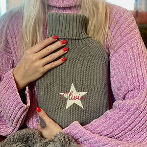 Knitted Hot Water Bottle Pink & Navy Stars