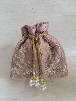 Pink Silk Embroidered Potli Bag, 3 of 8