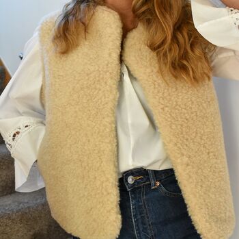 Wool Merino Short Gilet In Beige, 10 of 10