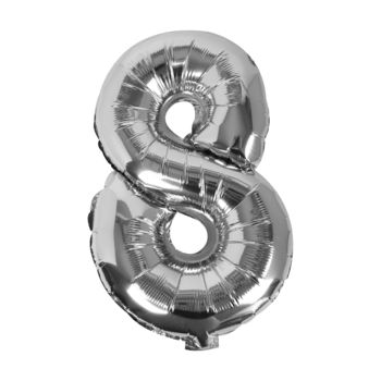 Individual Silver No Helium Number Party Balloon Eight, 2 of 3