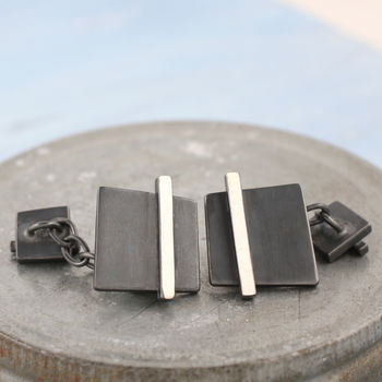 Double Sided Chain Cufflinks. Black Square Cufflinks, 8 of 9
