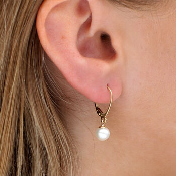 9ct Gold And Freshwater Pearl Leverback Earrings, 2 of 3