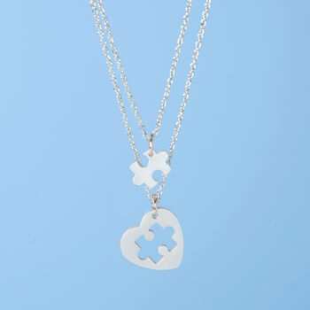 Silver Mum And Me Jigsaw Puzzle Heart Necklace, 5 of 8