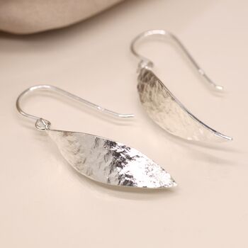 Sterling Silver Hammered Leaf Drop Earrings, 2 of 8