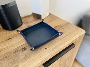 Personalised Dark Blue Leather Desk Accessories Tray, 3 of 12