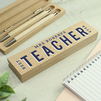 Personalised 'Best Teacher' Wooden Pen And Pencil Set, 3 of 9