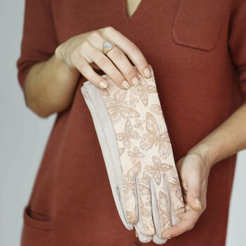 Butterfly Brocade Suede Stretchy Fabric Gloves, 2 of 12