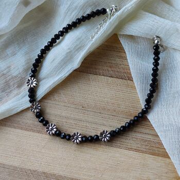 Black Beads Floral Indie Chain Boho Payal Anklet, 2 of 4