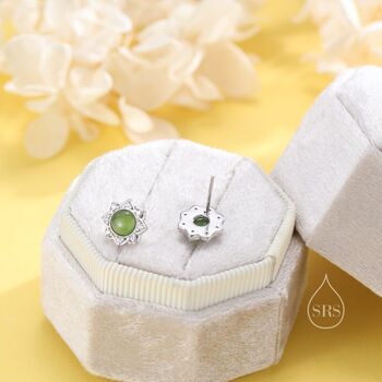 Vintage Inspired Jade Flower Cz Stud Earrings, 6 of 12