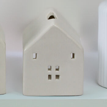 White Ceramic Tea Light Houses – Two Sizes, 2 of 4
