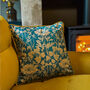 Luxury Velvet Cushion Summer Teal And Gold Optional Piping, thumbnail 3 of 6