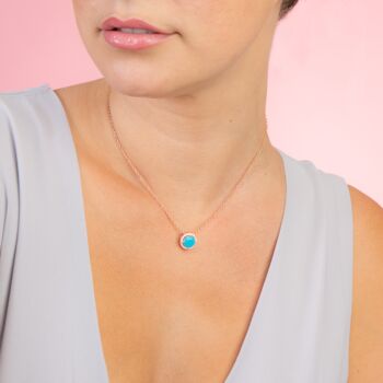 Round Turquoise 18k Rose Gold Plated Necklace, 3 of 5