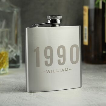 Personalised Date And Name Engraved Stainless Steel Hip Flask, 5 of 6