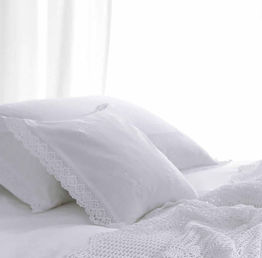 marcella white lace cotton pillowcase by marquis & dawe