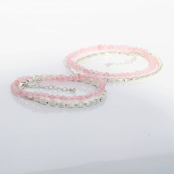 Rose Quartz Necklace Or Double Stranded Bracelet In Sterling Silver, 5 of 10