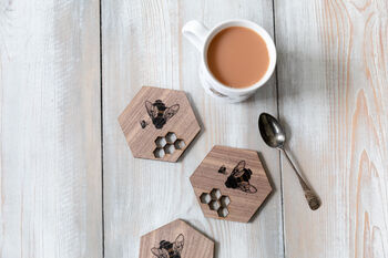 Honeycomb And Bee Walnut Coaster, 3 of 5