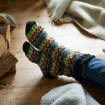 Fair Trade Unisex Nordic Knit Socks Eco Waste Wool, 3 of 12