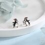 Sterling Silver Cute Penguin With Christmas Hat Stud Earrings, thumbnail 1 of 11