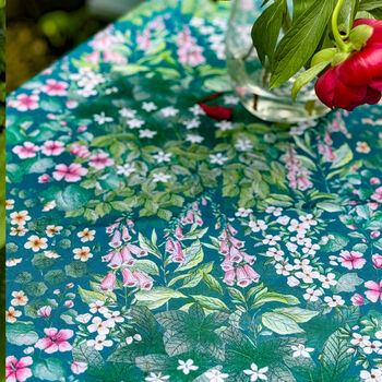 Cottage Garden Teal Water Resistant Outdoor Tablecloth, 4 of 6