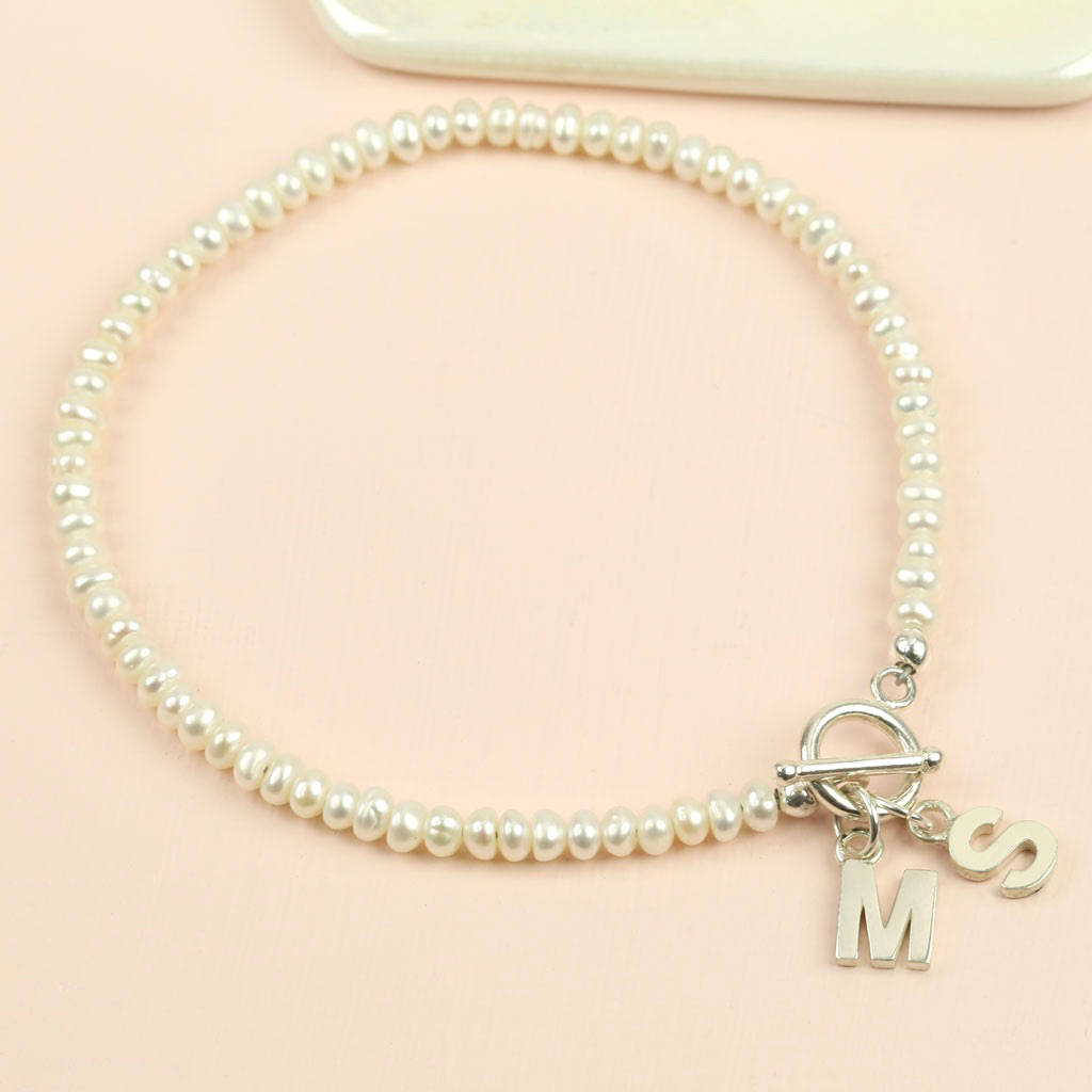 seed pearl initial charm bracelet by lisa angel | notonthehighstreet.com