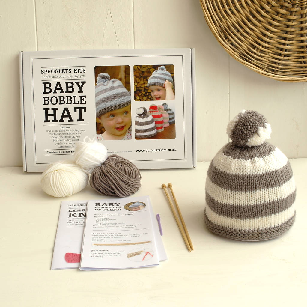 Baby Merino Bobble Hat Beginner Knitting Kit, 1 of 7