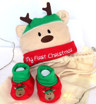 Baby's First Christmas Reindeer Hat And Booties Gift, 4 of 4