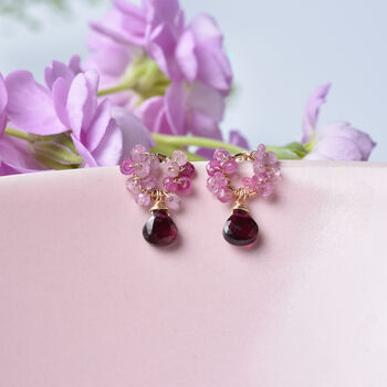 Cherry Blossom Pink Sapphire Drop Earrings, 2 of 11