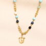 Semi Precious Beaded Blue Turtle Pendant Necklace In Gold Plating, thumbnail 1 of 3