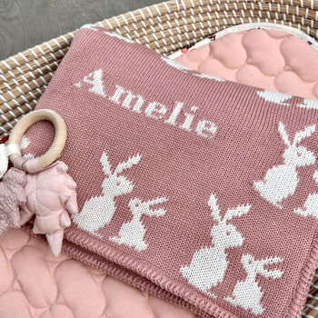 Personalised Knitted Mummy And Baby Bunny Blanket, 2 of 12