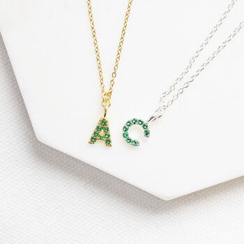 May Birthstone Emerald Initial Necklace, 2 of 9