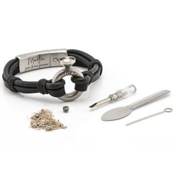 Personalised Mixed Brown Leathers Memorial Bracelet With 'Circle Of Life' Urn For Ashes, 10 of 11