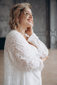 Long Sleeved Ivory Lace Bridal Kimono Cape, 6 of 9