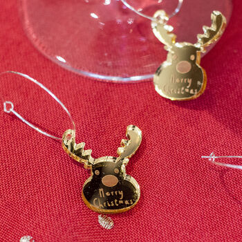 Pack Of Six Personalised Reindeer Wine Glass Charms, 2 of 3