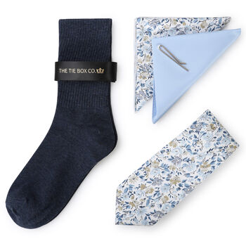 Mens Luxury Blue Floral Tie Gift Box Set, 2 of 4