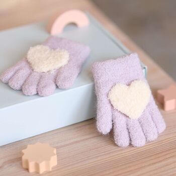 Cosy Children’s Gloves With Fluffy Heart, 2 of 8