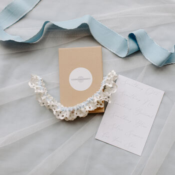 Celestial Ivory And Blue Satin Garter, 5 of 9