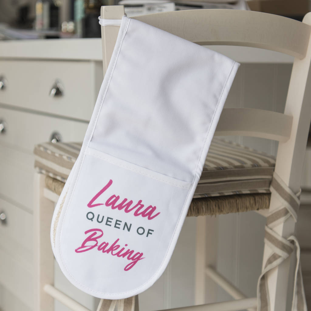Personalised 'Queen Of Baking' Oven Gloves, 1 of 2