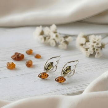 Handmade Silver And Amber Angel Wing Stud Earrings, 3 of 3