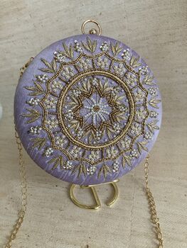 Purple Circular Raw Silk Bangle Clutch Bag, 3 of 11
