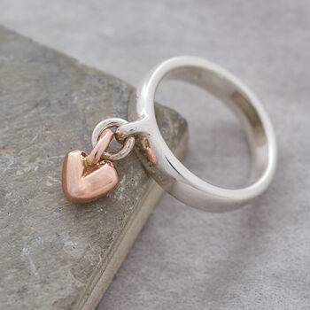 Sweetheart Silver And Recycled Gold Heart Charm Ring, 2 of 9
