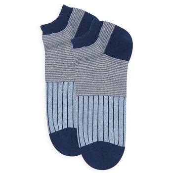 Classic Cloud And Oxford Stripe Blue Men's Trainer Socks, 5 of 7