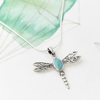 Dragonfly Turquoise Silver Pendant Necklace, 2 of 10