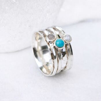 Personalised Sterling Silver Turquoise, Moonstone And Pearl Spinner Ring, 3 of 10