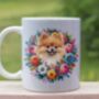 Personalised Pomeranian Summer Floral Dog Wreath Gift Keepsake Mug, thumbnail 1 of 2