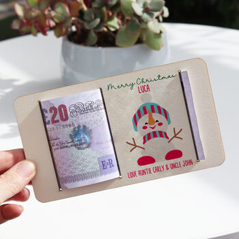 Personalised Snowman Christmas Money Holder, 5 of 9