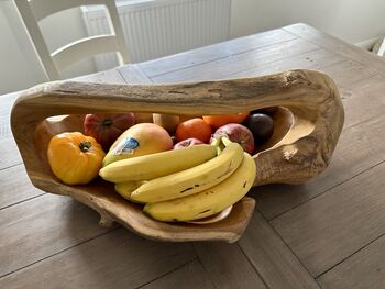 Huge Heavy 50–60cm Teak Wood Trug Bowl 5kg Fruit And Flower Holder, 2 of 12