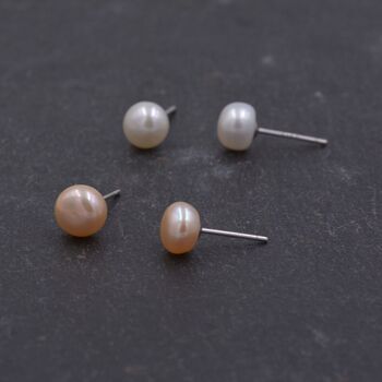 Real Fresh Water Pearl Stud Earrings In Sterling Silver, 3 of 8