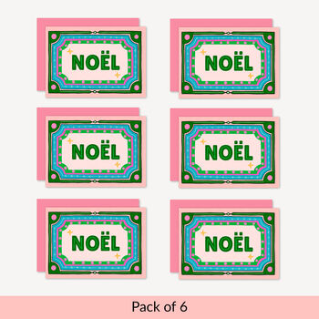 Pack Of Six Noel Colourful Retro Illustrated Christmas Cards, 6 of 6