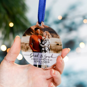 Our First Christmas Personalised Engagement Photo Bauble Gift, 11 of 11